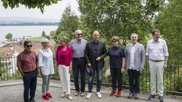 Le Conseil fédéral entre déplacements professionnels et vacances pour la période estivale. [Keystone - Alessandro della Valle]