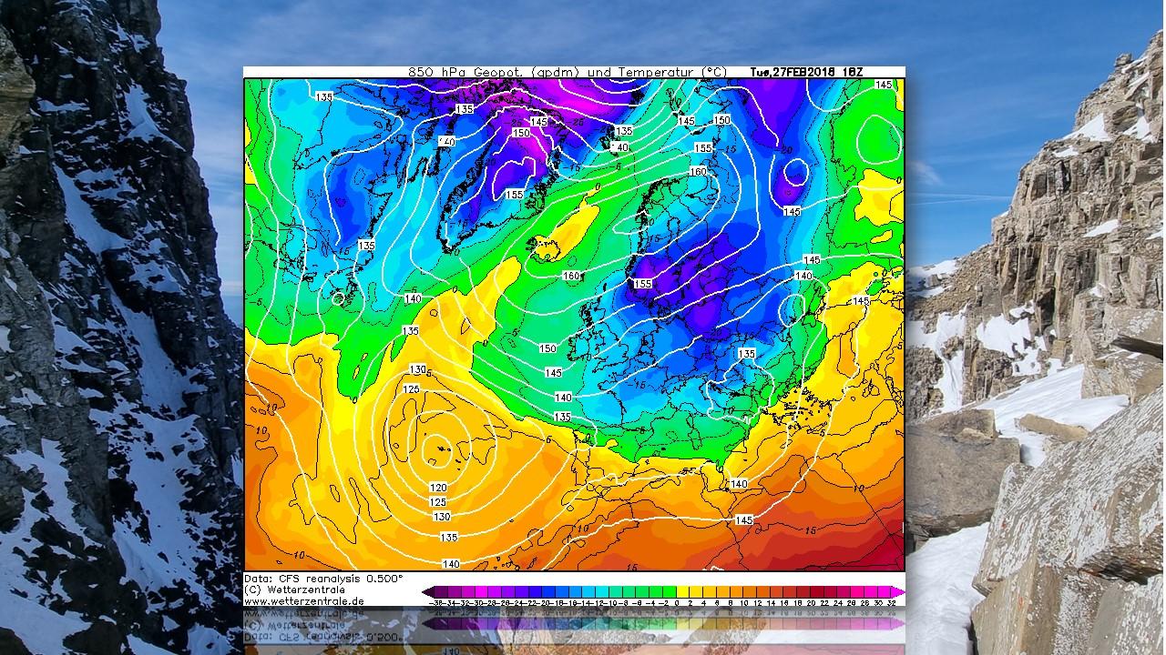 Prévisions d'ensemble du modèle GFS du 20 février au 8 mars 2023. A gauche, les températures et les précipitations. A droite les vents. [Wetterzentrale.de - Laurent Métrailler]