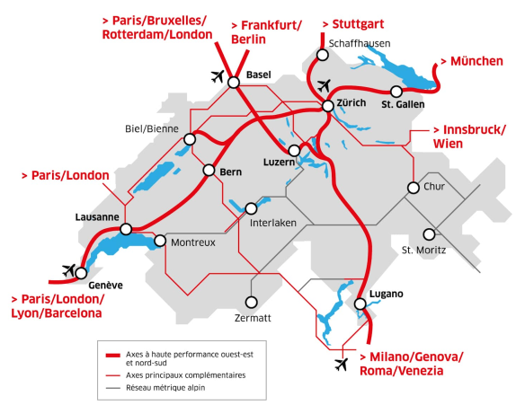 Les axes nord-sud et est-ouest de la Croix fédérale de la mobilité. [DR - www.citrap-vaud.ch]