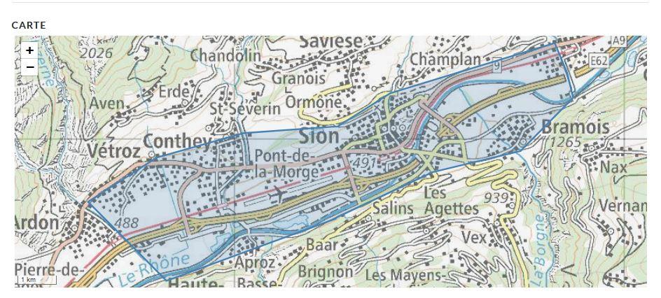 La zone concernée par l'interdiction de récolte prononcée en raison de l'incendie à Vétroz. [Canton du Valais]