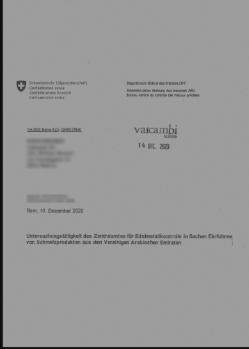 Le courrier confidentiel des autorités suisses, obtenu par la RTS ainsi que par le journal NZZ am Sonntag, qui met en garde la direction de Valcambi sur ses pratiques à hauts risques. [RTS]