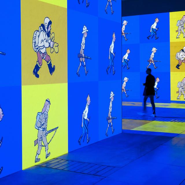 Vue de l'exposition "Tintin, l'aventure immersive" qui se déroule à Beaulieu Lausanne jusqu'au 11 février 2023. [Keystone - Jean-Christophe Bott]