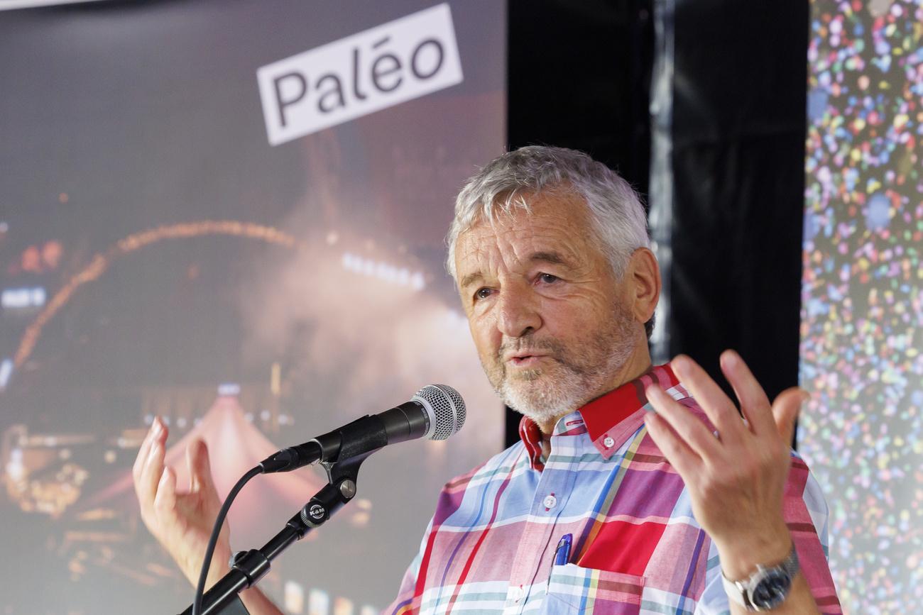 Daniel Rossellat devant la presse lundi 17 juillet, à la veille de lancer la 46e édition du Paléo Festival. [Keystone - Salvatore Di Nolfi]
