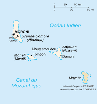 Mayotte se situe à environ 70km d'Anjouan, l'île comorienne la plus proche.