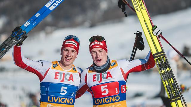 Le duo Janik Riebli et Valerio Grond ont décroché une belle 3e place en sprint par équipe à Livigno. [Federico Modica/NordicFocus]