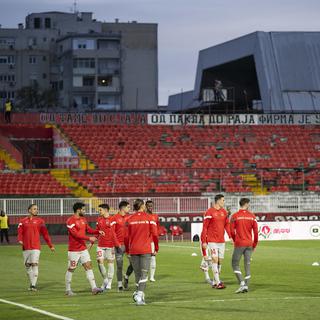 L'équipe de Suisse avant le match de football contre la Biélorussie, en Serbie, le 25 mars 2023. [Keystone - Laurent Gillieron]