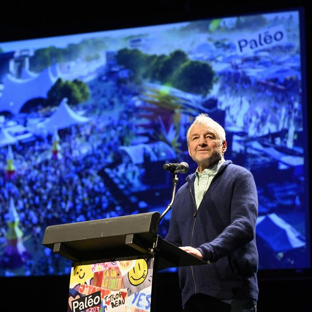 Daniel Rossellat lors de la présentation du Paléo festival 2023. [Keystone - Laurent Gillieron]