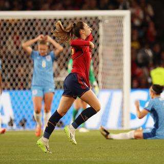 Olga Carmona célèbre le premier but de l'Espagne, lors de la finale de la Coupe du monde féminine 2023. [Reuters - Asanka Brendon Ratnayake]