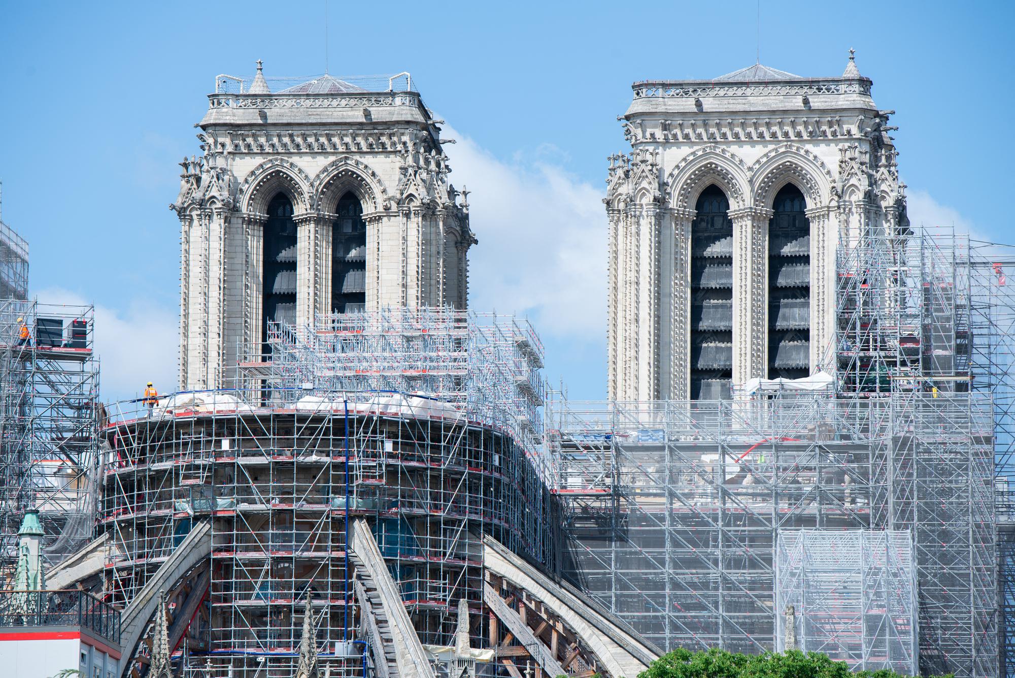 Vue sur le chantier de la restauration de Notre-Dame de Paris, le 16 mai 2023. [HANS LUCAS VIA AFP - MAURIZIO ORLANDO]