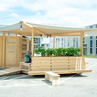 Un pavillon climatique installé à Fribourg pour lutter contre les îlots de chaleur urbains pendant les étés 2021 et 2022. [EPFL/HEIA-FR/UniFR - Smart Living Lab]