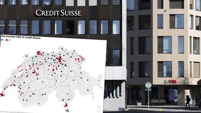 La carte des filiales de Credit Suisse et UBS. [Keystone/RTS - Peter Klaunzer]