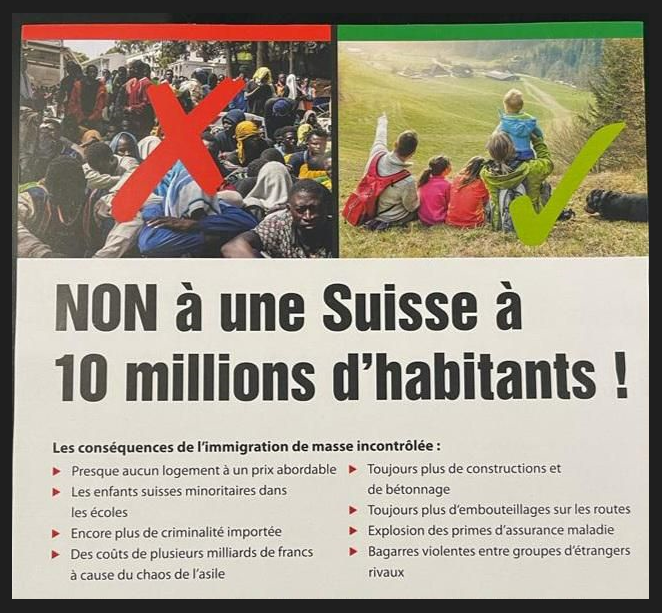 Le visuel de l'UDC "Non à une Suisse à 10 millions d'habitants"
