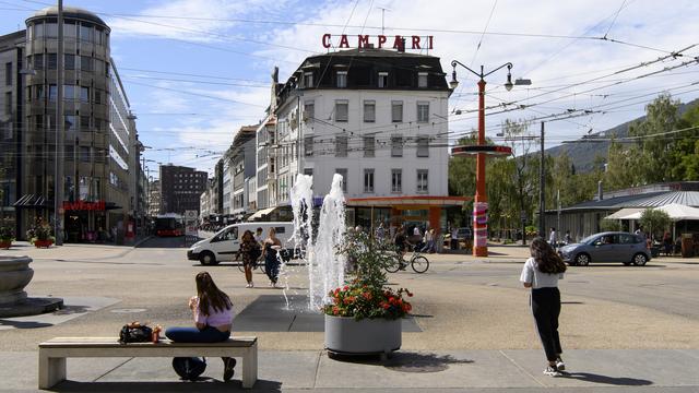 La place centrale de Bienne photographiée le 27 août 2020. [Keystone - Anthony Anex]