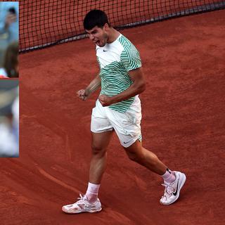 La joie et la rage de Novak Djokovic, Aryna Sabalenka et Carlos Alcaraz, tous trois qualifiés pour les demi-finales de ce Roland-Garros 2023. [EPA / AP]