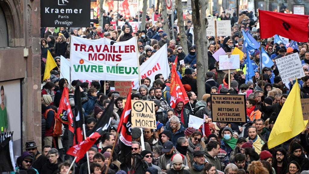 Les manifestants contre la réforme des retraites à Strasbourg, le 7 février 2023. [afp - Frederick FLORIN]