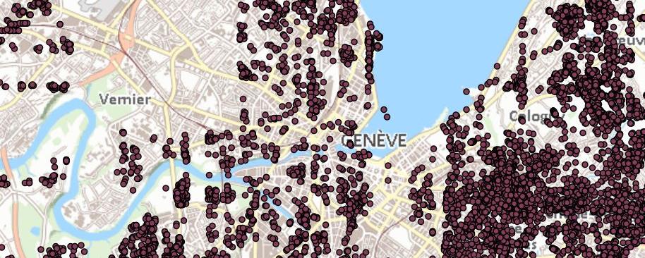 Extrait de l'inventaire cantonal genevois des arbres isolés, le 14 août 2023. [map.sitg.ch - Capture d'écran]