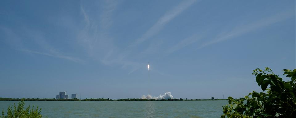 Le Falcon 9 de SpaceX emportant le satellite Euclid de l'ESA a décollé à 11 heures 12 minutes et 15 secondes du pas de tir SLC-40 de la Space Force Station à Cape Canaveral. Floride, le 1er juillet 2023. [RTS - Stéphanie Jaquet]