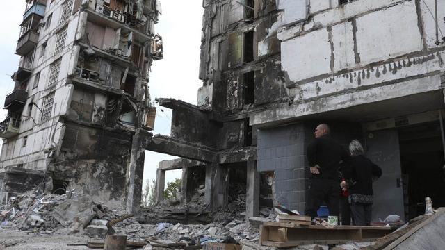 Des bâtiments détruits à Marioupol. [Keystone/AP Photo]