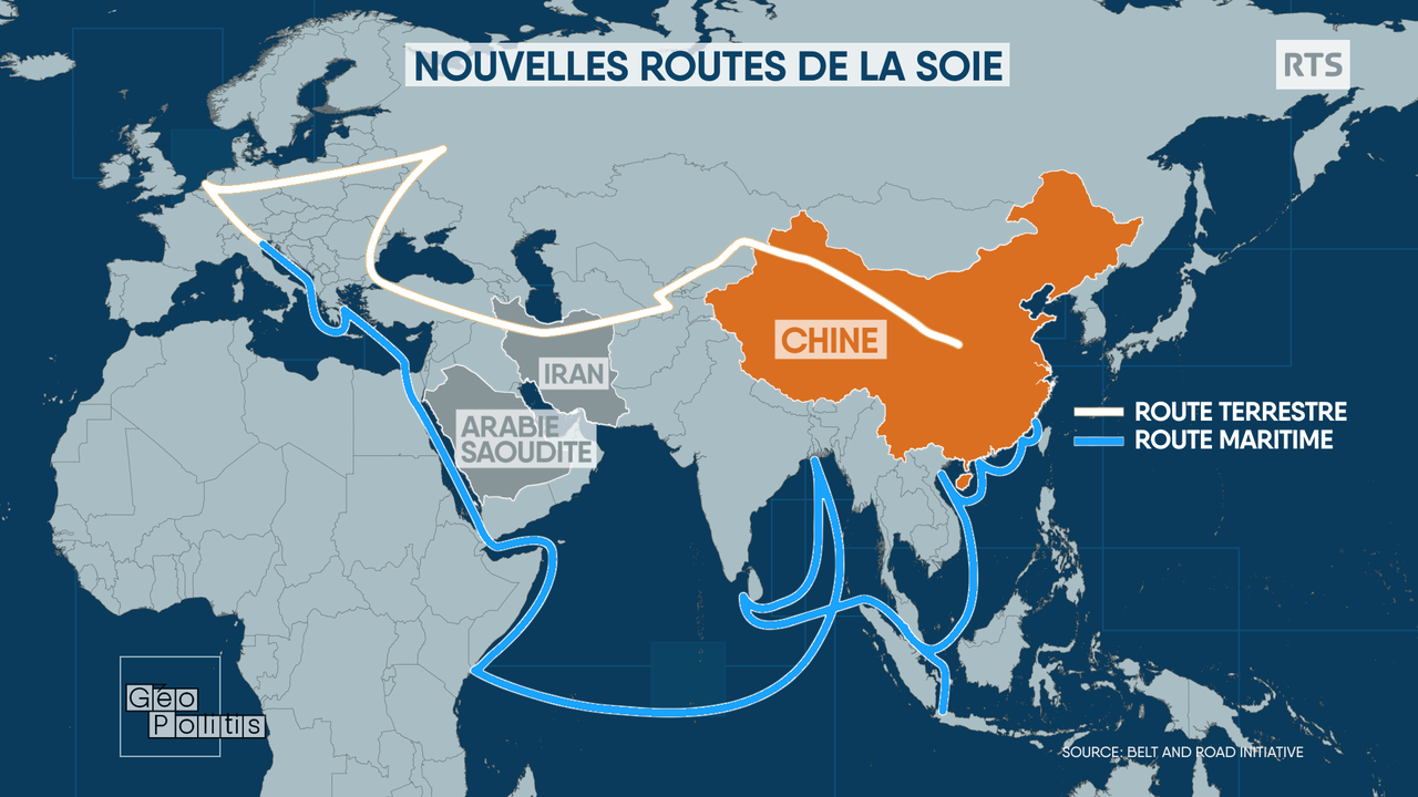 Positions stratégiques de l'Iran et l'Arabie saoudite sur les Nouvelles routes de la Soie. [RTs - Géopolitis]