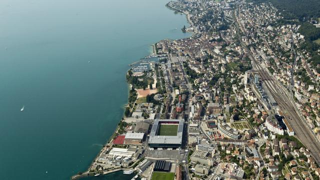 Vue aérienne de la ville de Neuchâtel prise en 2012. [Keystone - Alessandro Della Bella]