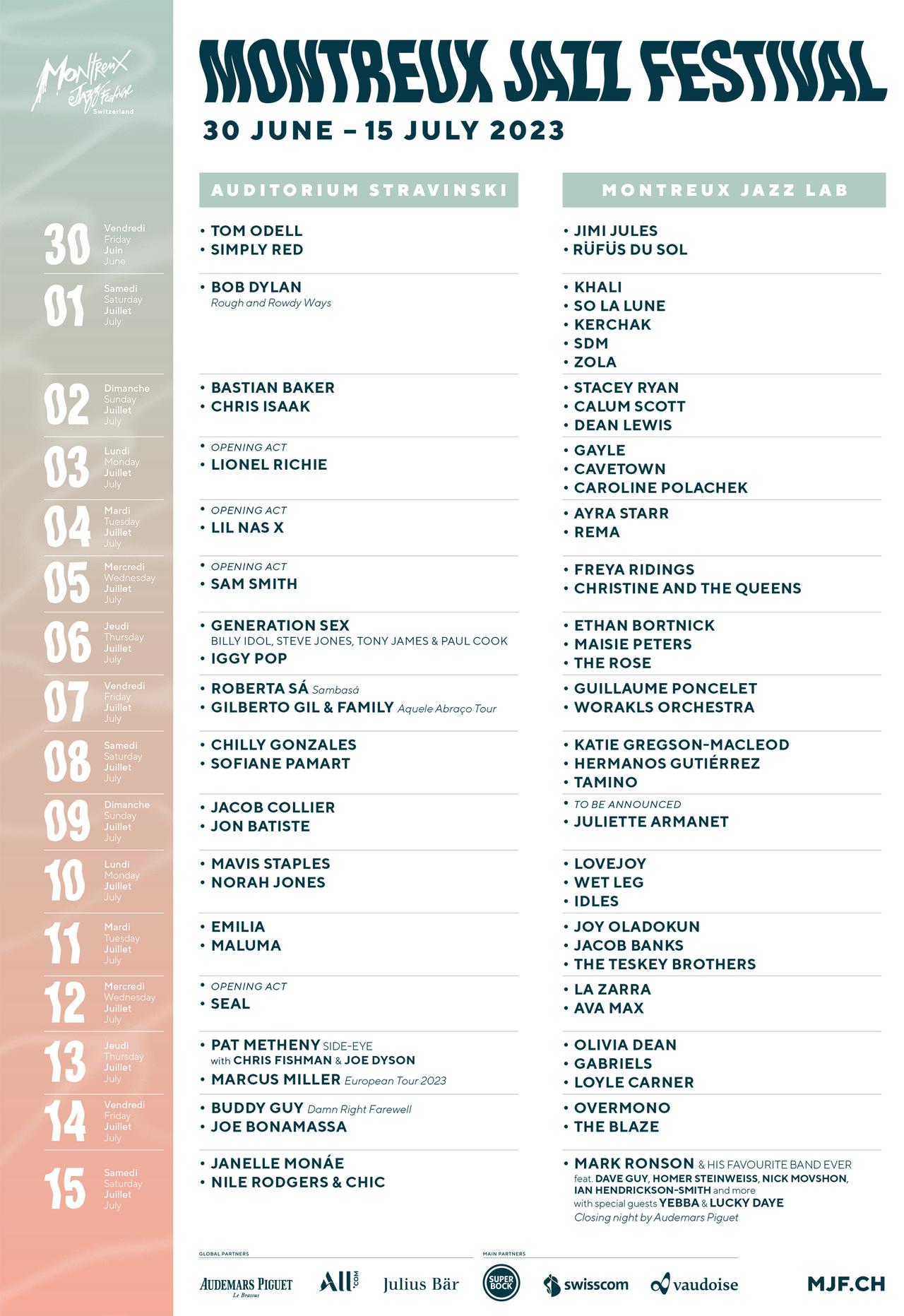 La grille du programme du Montreux Jazz Festival 2023. [MJF]