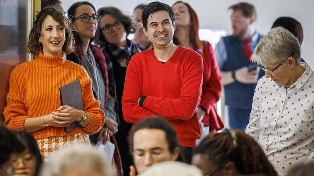 Congrès extraordinaire du PS Vaud: la députée Jessica Jaccoud, le conseiller national Samuel Bendahan et l'ancienne conseillère d'Etat Anne-Catherine Lyon. [Keystone - Valentin Flauraud]