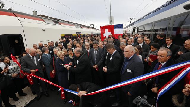 Inauguration de la ligne Delle-Belfort en décembre 2018. [Keystone - Roger Meier]