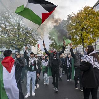 Une manifestation à Genève en soutien à la Palestine. [Keystone - Martial Trezzini]