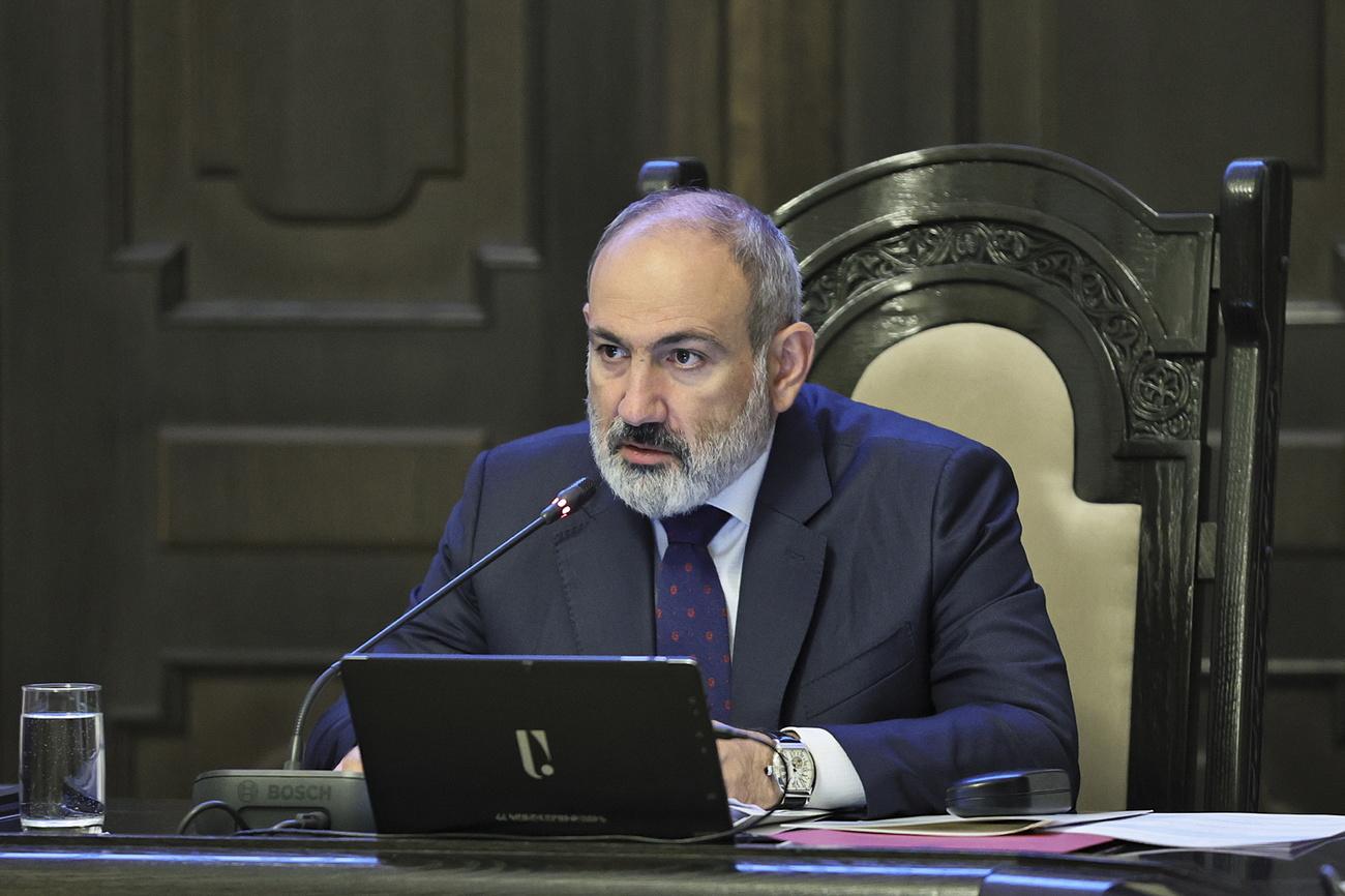 Le Premier ministre arménien Nikol Pachinian, lors d'une allocution le 22 septembre sur la situation au Haut Karabakh. [Keystone - Armenian government press service]
