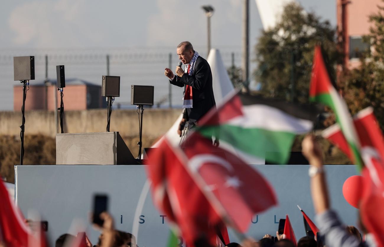 Selon Recep Tayyip Erdogan, l'Occident est le "principal coupable" des massacres à Gaza. [Keystone - Erdem Sahin]