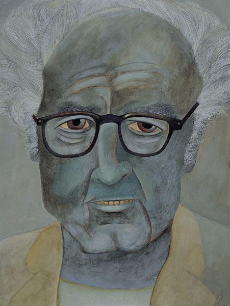 Le portrait de Jean-Luc Godard réalisé par Etienne Delessert pour l'exposition "Suisse flamboyante". [ETIENNE DELESSERT]