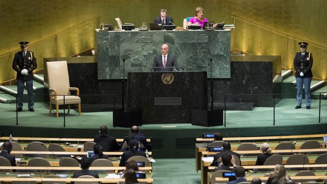 Alain Berset devant l'Assemblée générale des Nations unies. [Keystone - Peter Klaunzer]