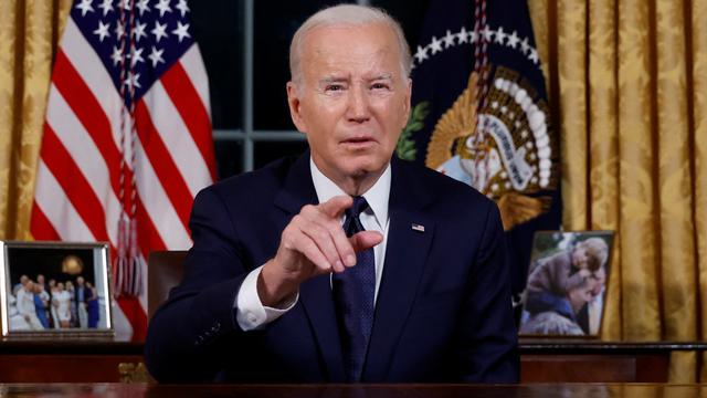 Joe Biden s'adresse à la nation pour présenter ses approches du conflit entre Israël et le Hamas depuis le bureau ovale de la Maison Blanche, le 19 octobre 2023. [Reuters - Jonathan Ernst]