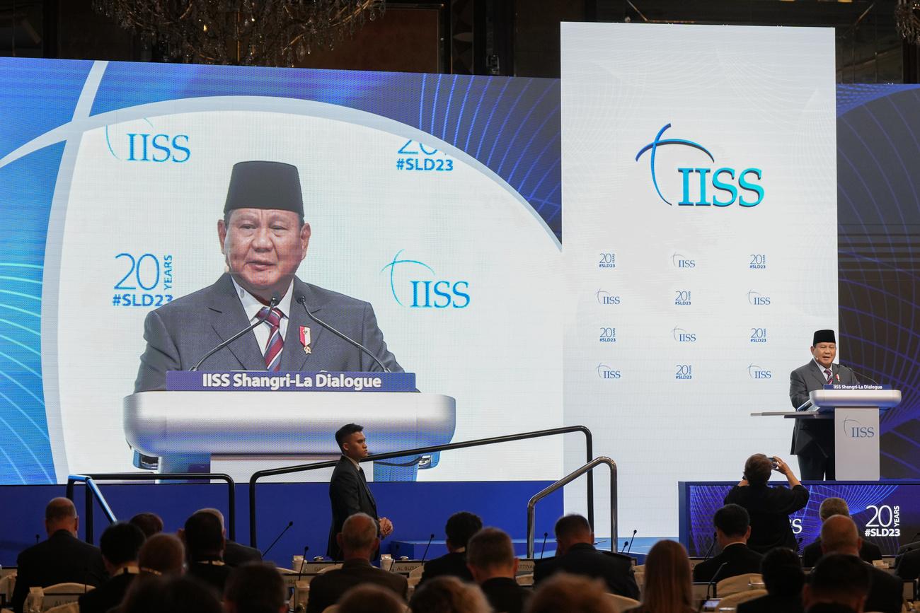 Le ministre indonésien de la Défense Prabowo Subianto au sommet Shangri-La. [Keystone - AP Photo/Vincent Thian]