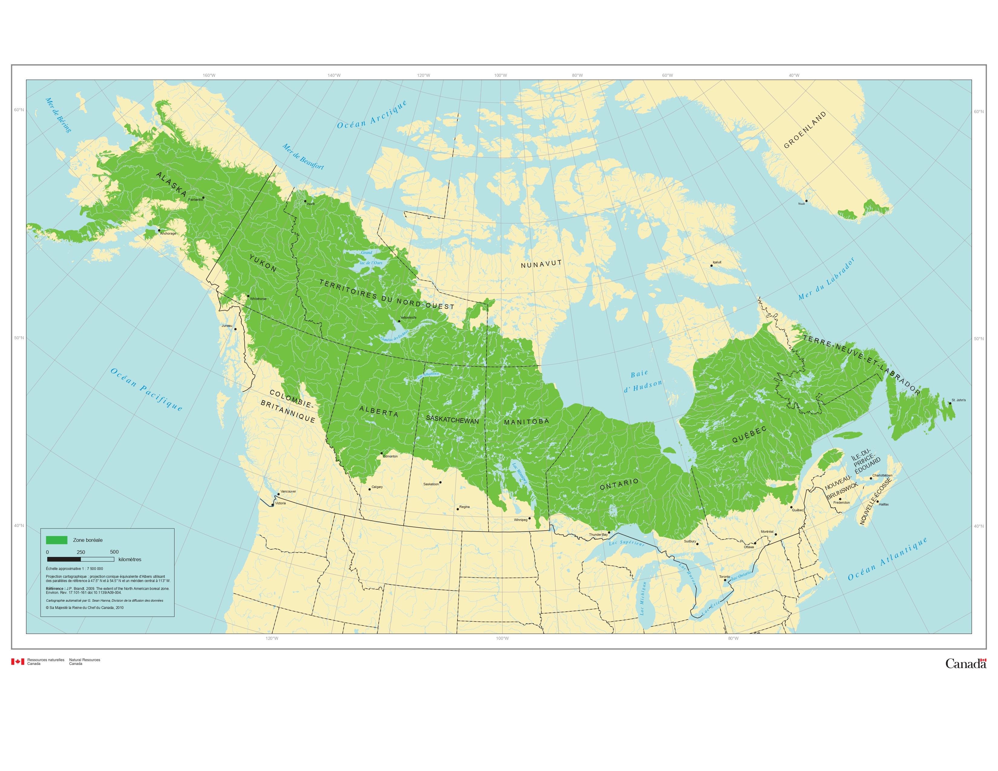 La carte de la zone boréale de l'Amérique du Nord. [NATURAL RESSOURCES CANADA - RESSOURCES NATURELLES DU CANADA]