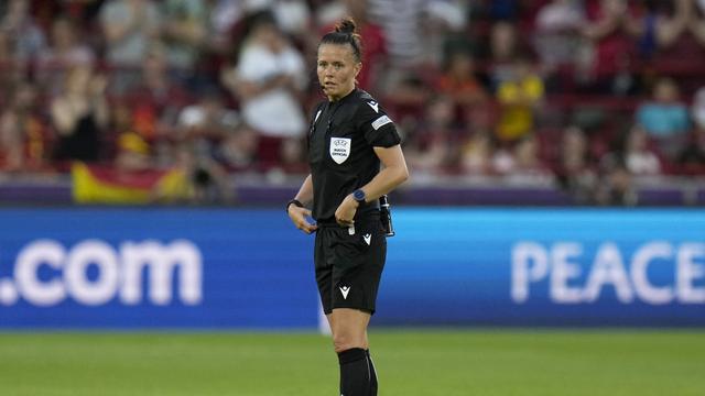 Rebecca Welch lors du match opposant le Danemark à l'Espagne de l'Euro 2022. [Alessandra Tarantino]