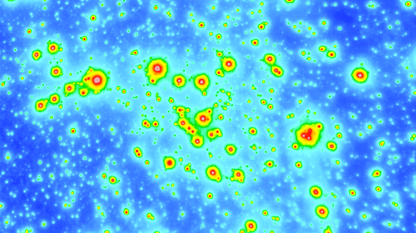 Le centre galactique à une distance d'environ 30'000 années-lumière. Au centre, le trou noir supermassif Sgr A* (non visible); sa position peut être déduite du mouvement des étoiles. En raison du nuage de poussière et de ses dimensions autour de X3a, la petite étoile n'est pas non plus visible sur cette image. [The Astrophysical Journal - Florian Peißker/University of Cologne]