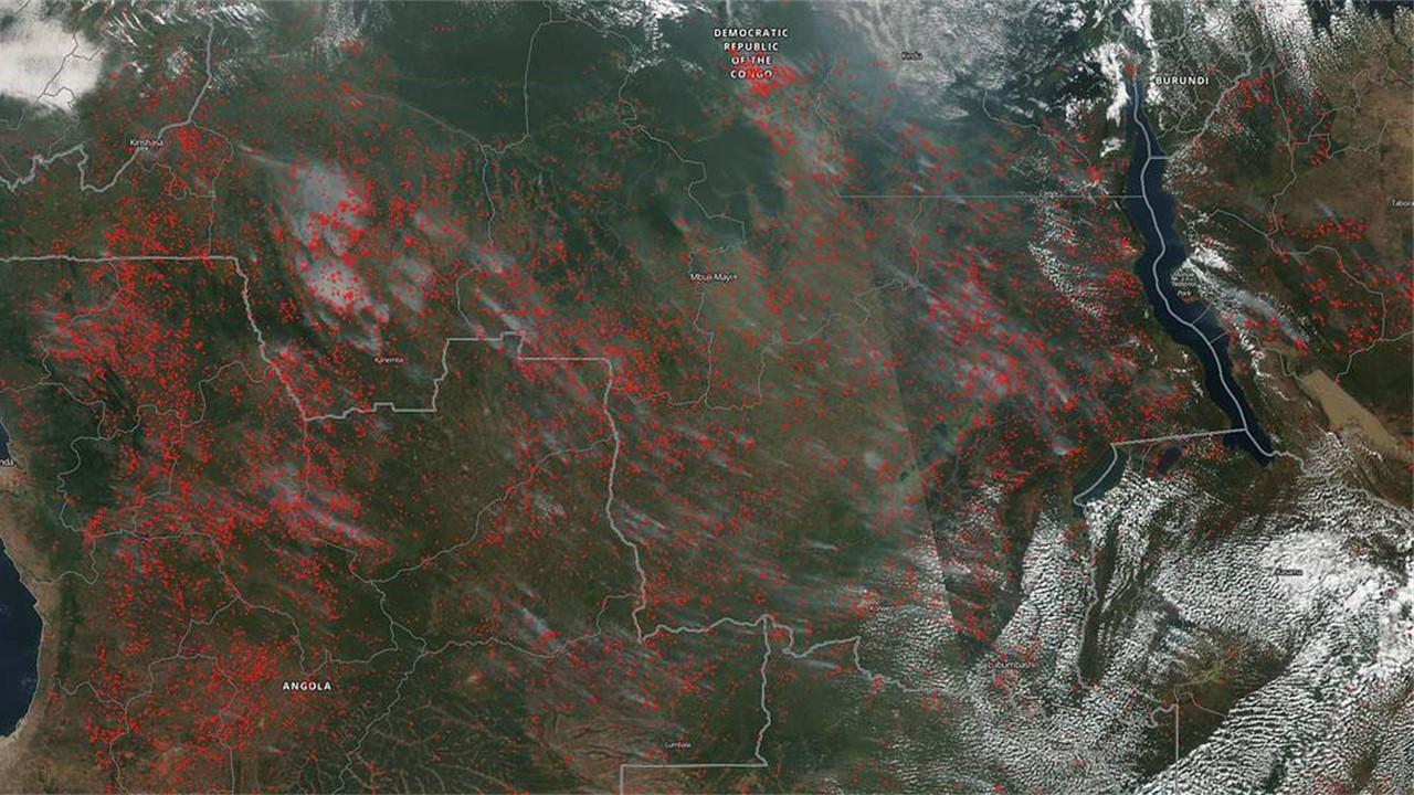 Feux de forêts entre l'Angola et la République Démocratique du Congo, le 10 juin 2019 [NASA]