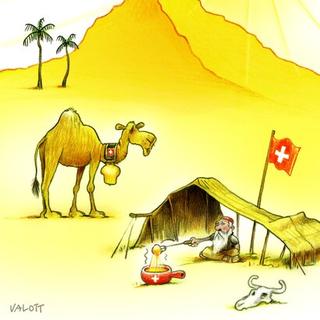 Le réchauffement climatique en Suisse vu par le dessinateur Valott, à voir dans l'exposition "Gezeichnet" du Musée de la communication à Berne. [DR - Valott]
