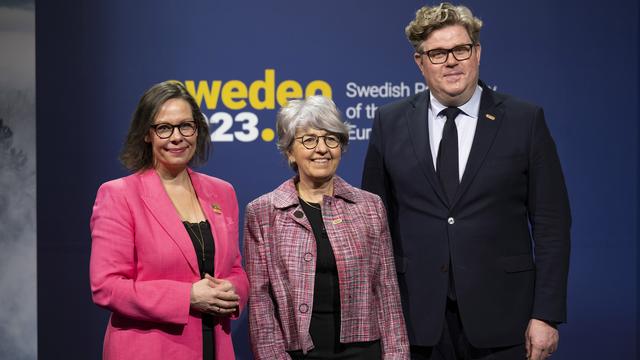 La ministre de l'intérieur Elisabeth Baume-Schneider à Stockholm pour une réunion informelle entre ministres de l'intérieur européen. [TT New Agency via AP/Keystone - Pontus Lundahl]