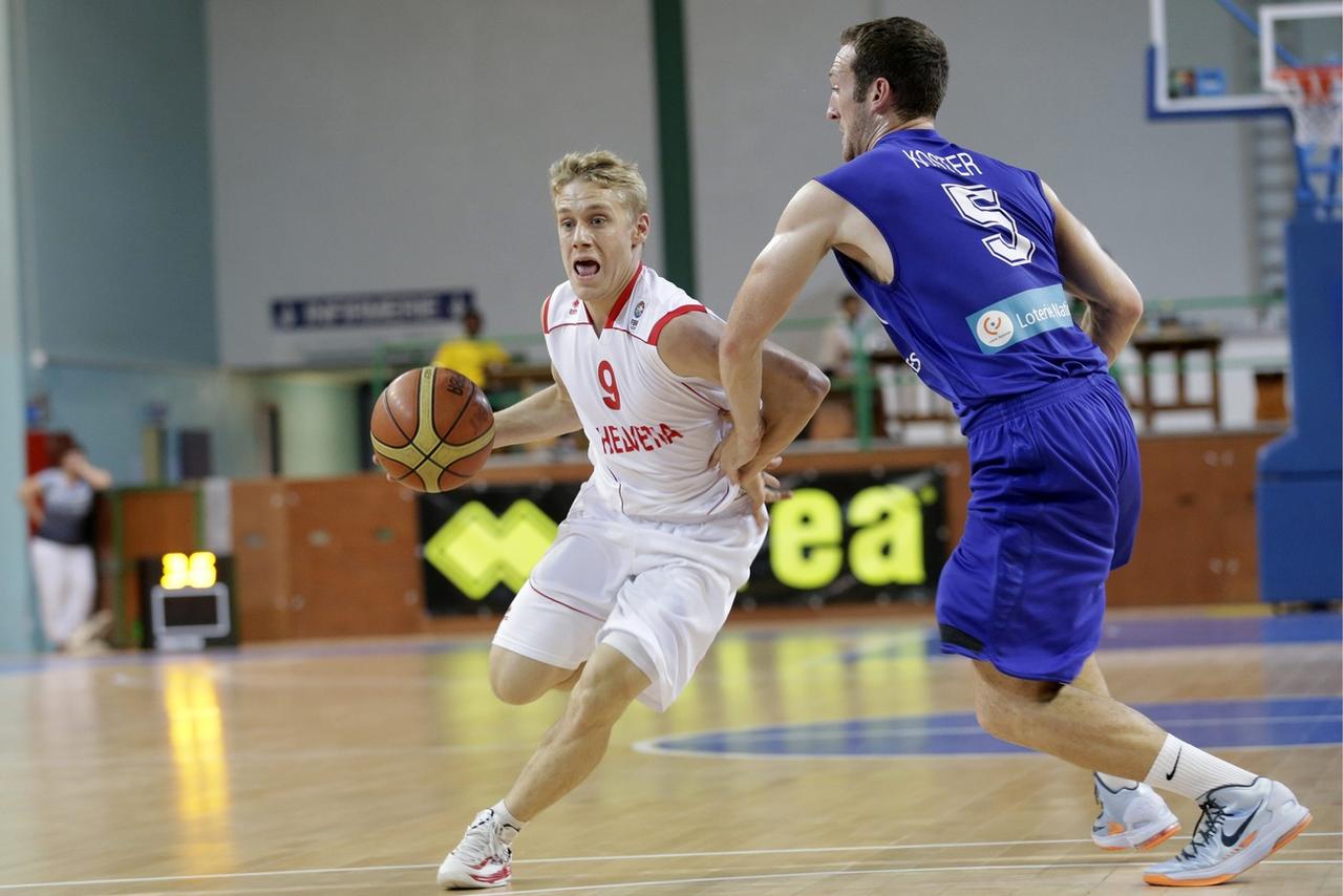 Jeremy Jaunin, ici sous le maillot de l'équipe de Suisse, contre le Luxembourg en 2013 au Pavillon des Sports de Champel. [KEYSTONE - SALVATORE DI NOLFI]