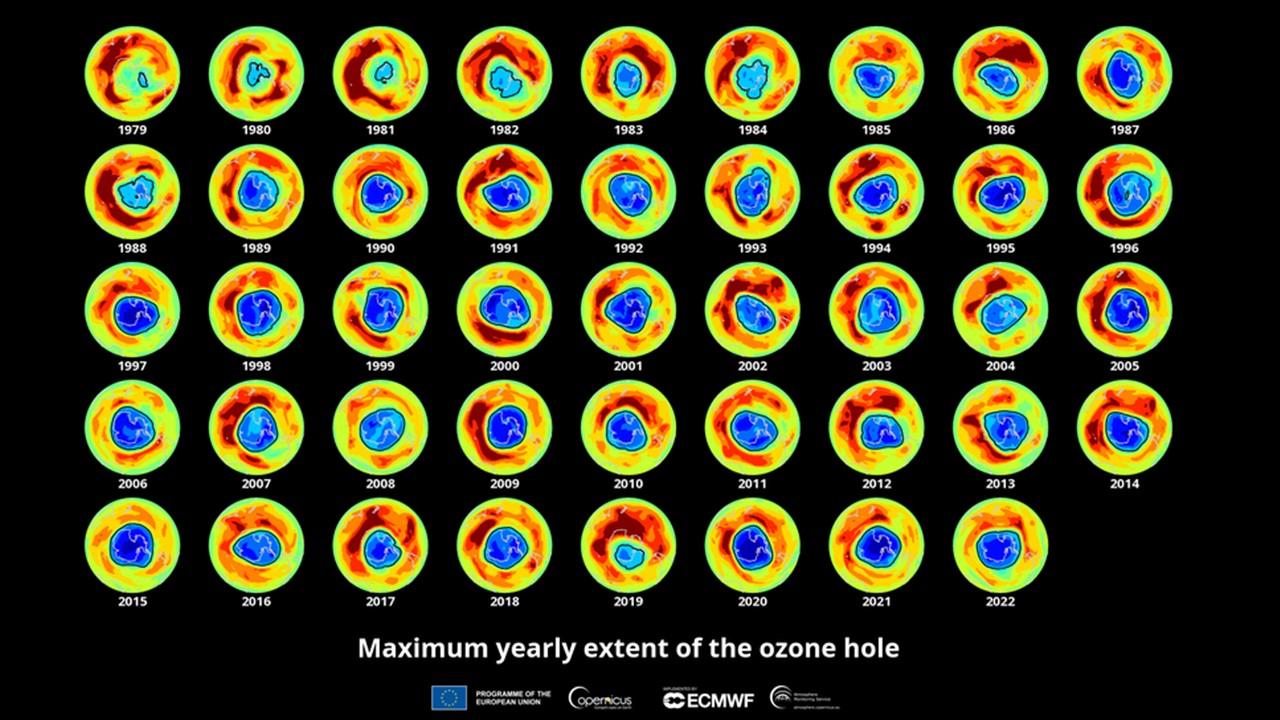 Evolution du trou d'ozone au-dessus de l'Antarctique, de 1979 à 2020. [ECMWF/Copernicus]