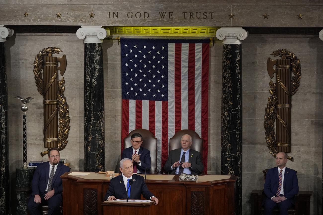 Benjamin Netanyahu a prononcé son discours au Congrès américain devant des élus divisés. [Keystone - Julia Nikhinson - AP Photo]
