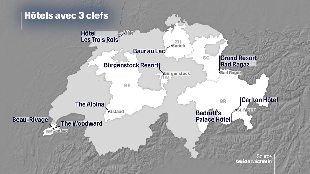 Neuf hôtels suisses couronnés par le guide Michelin.