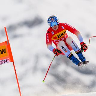 Le skieur suisse Marco Odermatt est le grand favori de la descente raccourcie de Wengen. [Keystone - Jean-Christophe Bott]