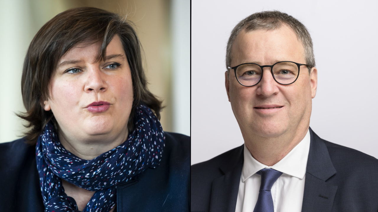 Florence Bettschart-Narbel et Cyril Aellen sont candidats pour les vice-présidences du PLR. [Keystone - Jean-Christophe Bott et Alessandro della Valle]