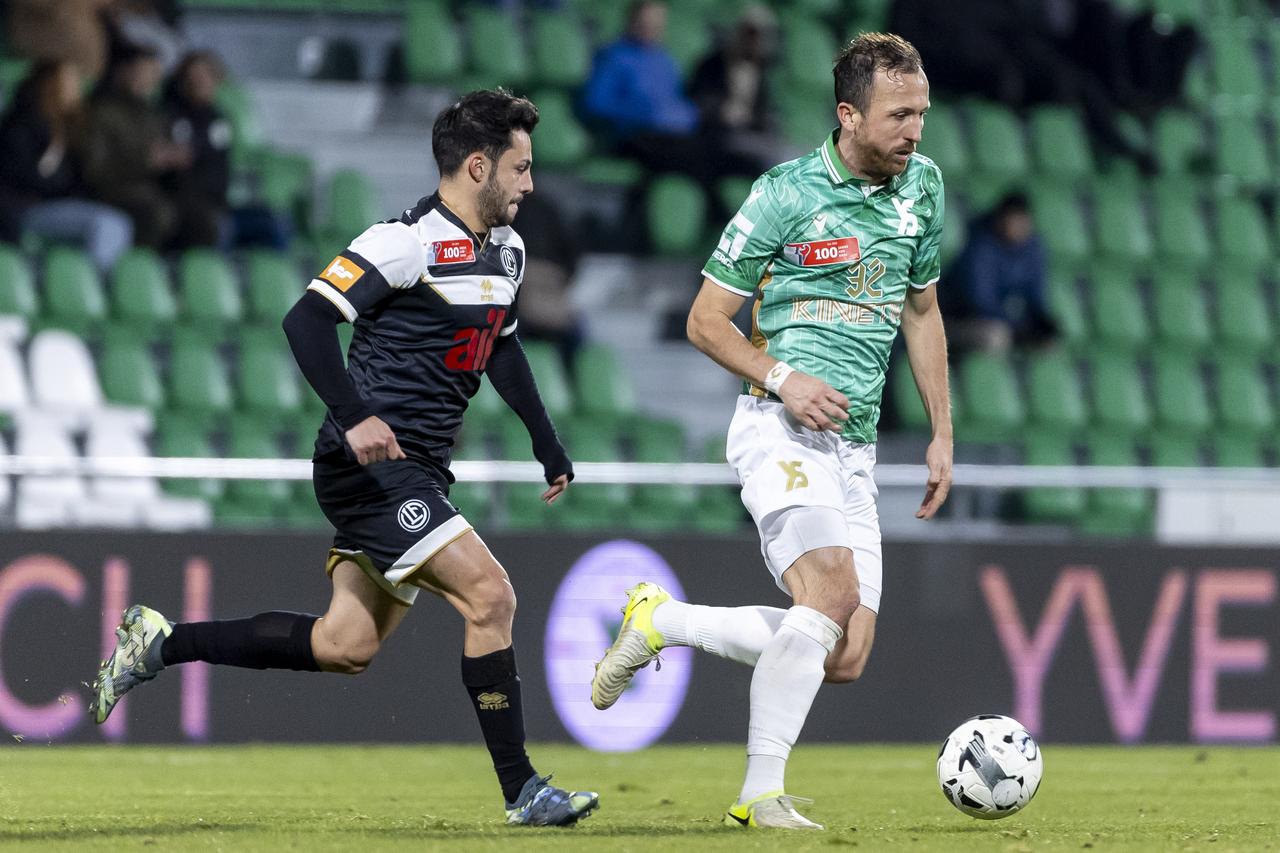 Anthony Sauthier (droite) et les Yverdonnois ont dû s'avouer vaincus face à Lugano. [Freshfocus - Pascal Muller]