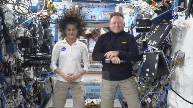 Suni Williams et Butch Wilmore, les deux astronautes bloqués dans la Station spatiale internationale (ISS). [Keystone - NASA via AP]