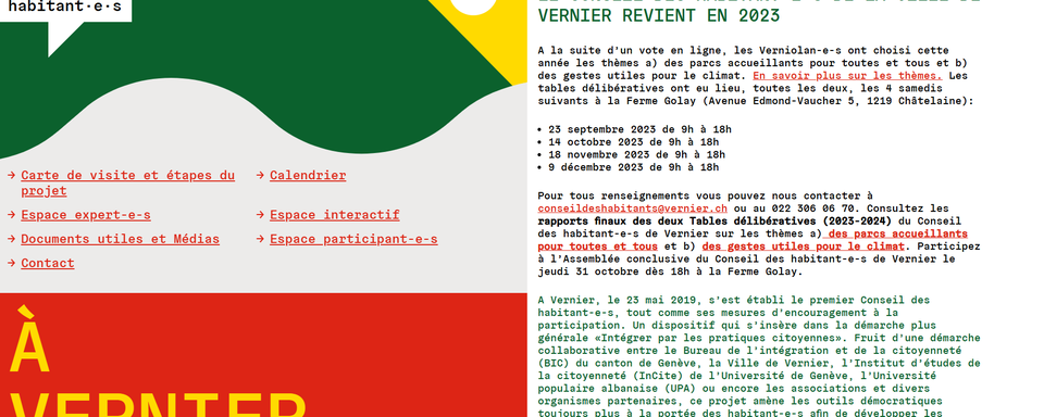 Le portail du Conseil des habitants et habitantes de Vernier. [Vernier]