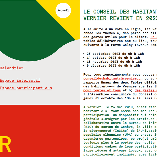 Le portail du Conseil des habitants et habitantes de Vernier. [Vernier]